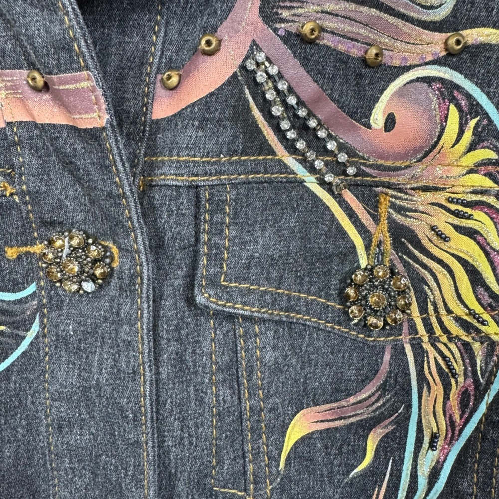 DG2 Diane Gilman Embellished Denim Jacket Women's Size M Charcoal Wash - Picture 7 of 10